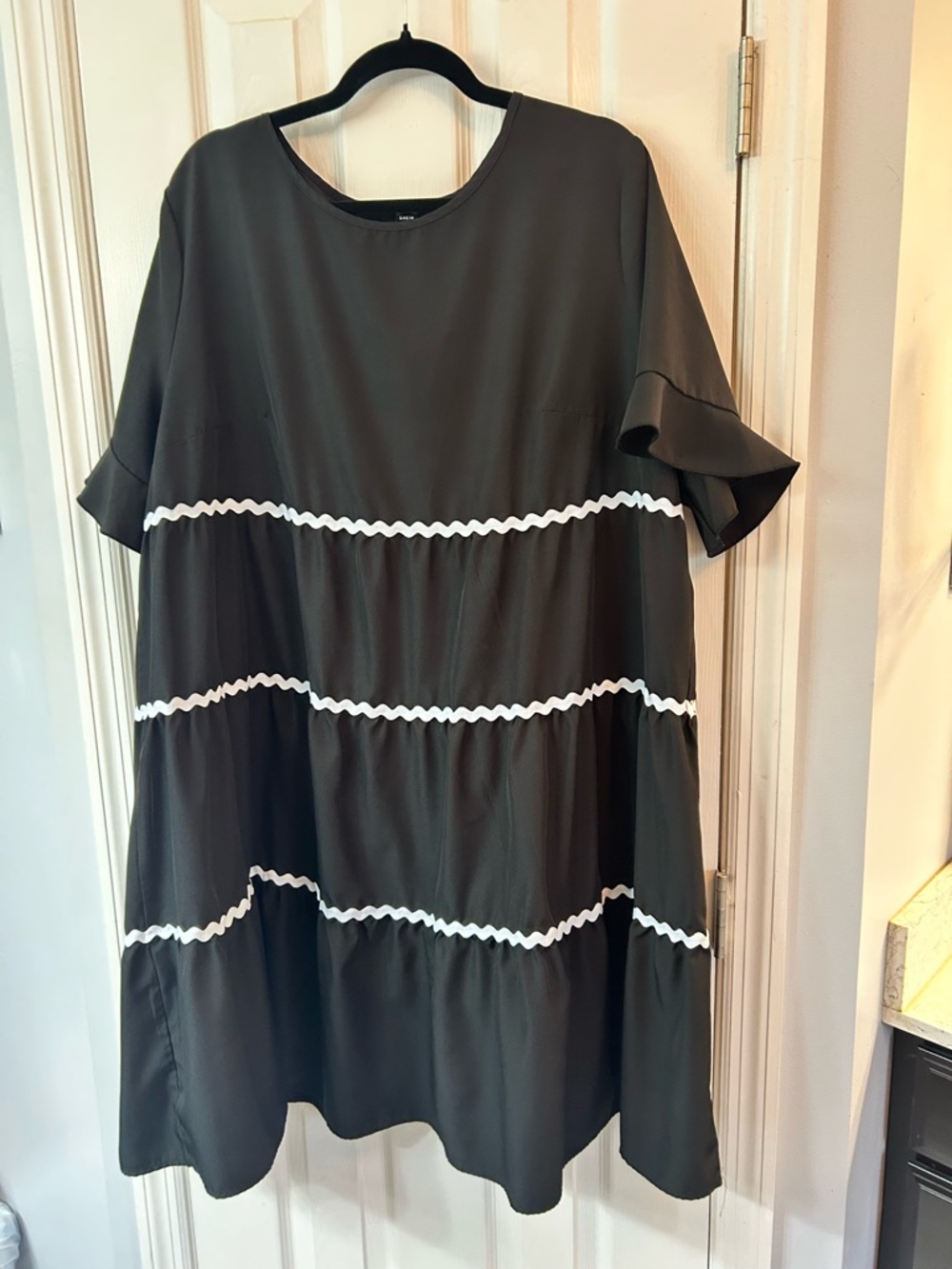 SHEIN Black Mini Dress with White Ric Rac Trim